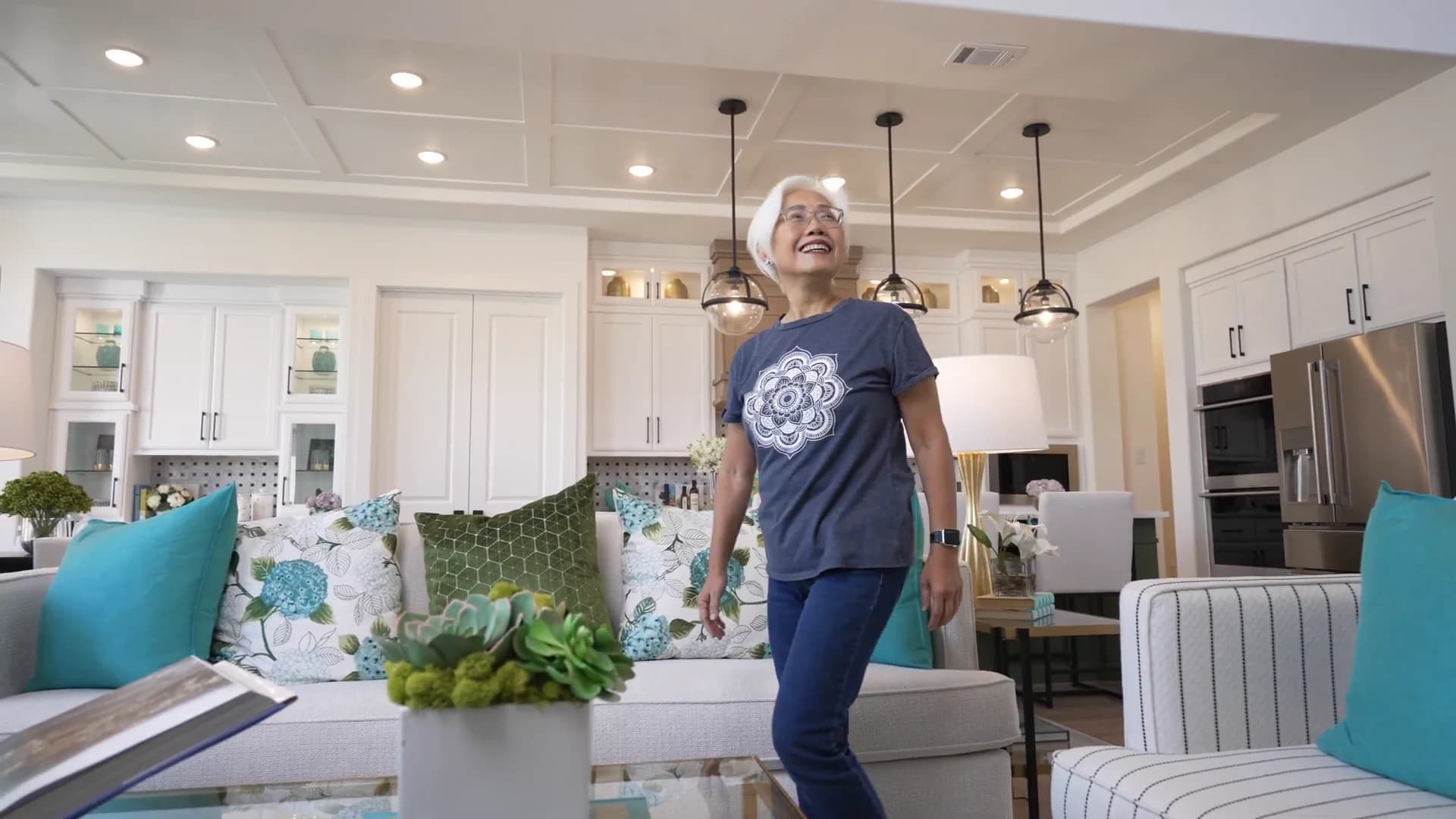 Serena Chu touring a furnished home